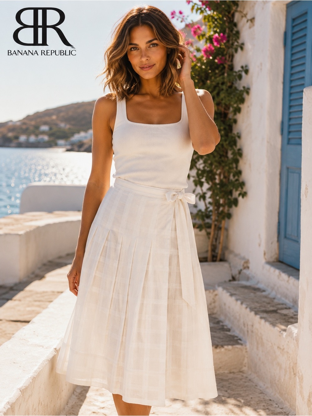 Banana Republic White Real Full-Wrap Skirt Midi Knee Length, Like New EuroSummer - Picture 3 of 17